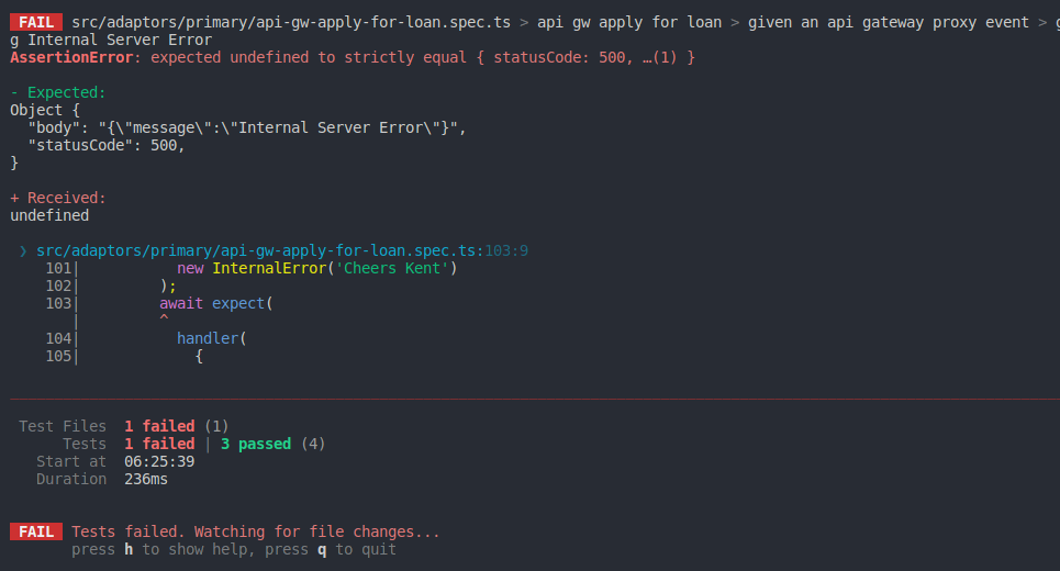 Second Failing `API Gateway Apply for Loan` unit test