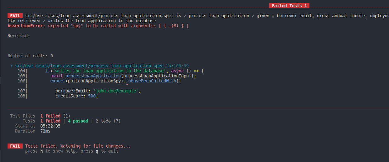 5th Failing `Apply for Loan` unit test