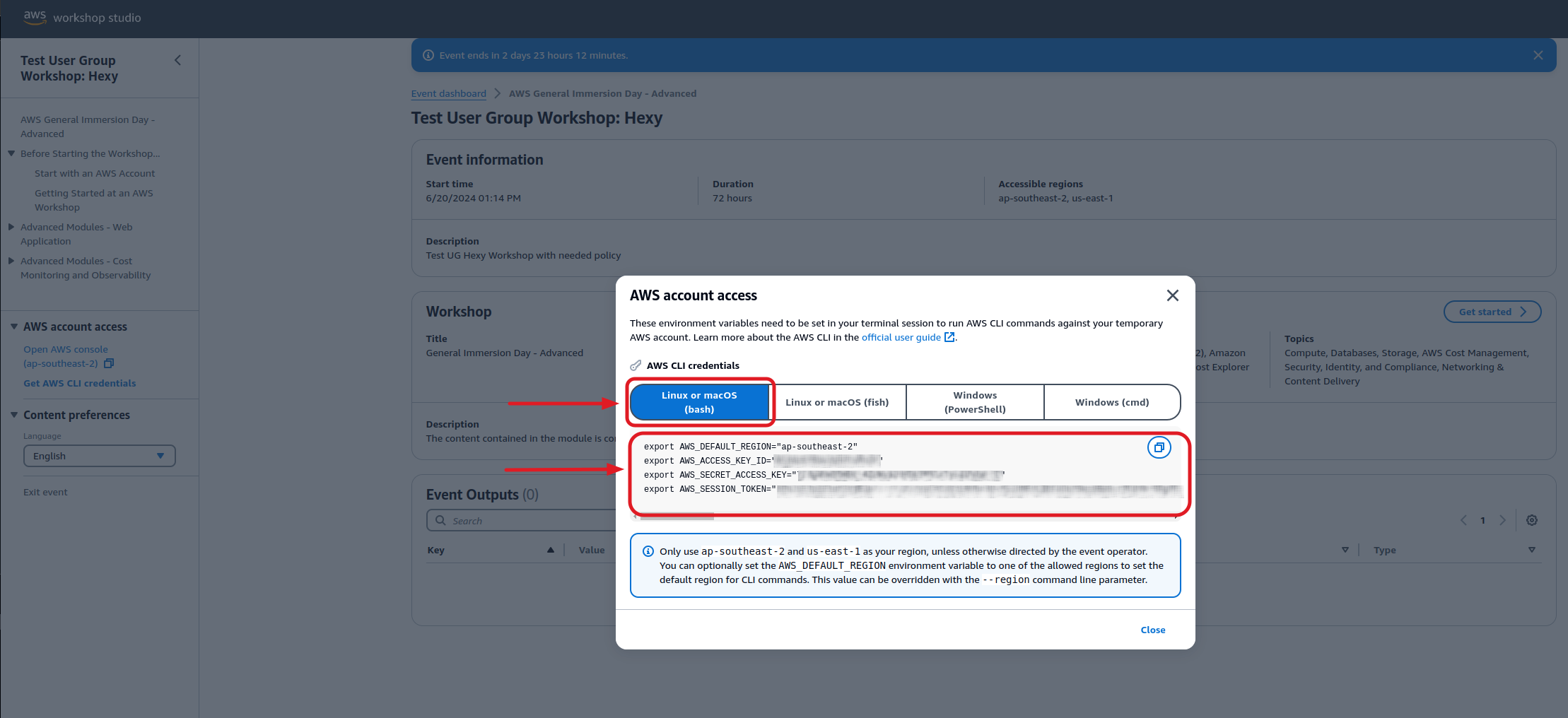 AWS Workshop Studio credentials